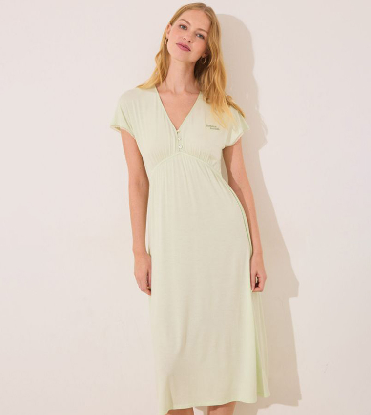 Embroidered Viscose Short Sleeves Nightdress