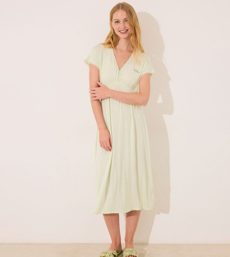 Embroidered Viscose Short Sleeves Nightdress