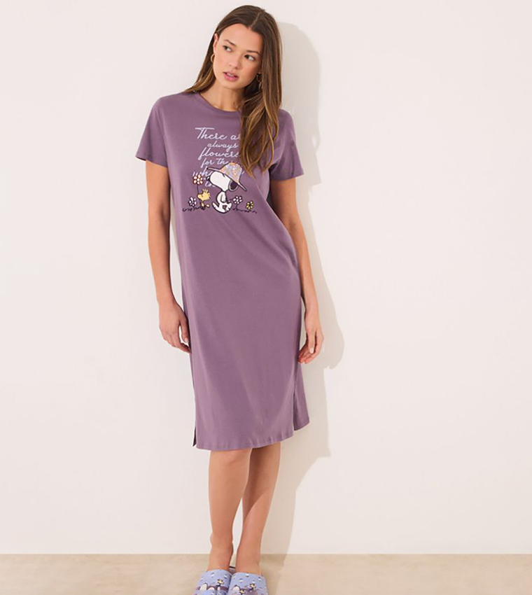 Snoopy Printed Short Sleeves Cotton Nightdress