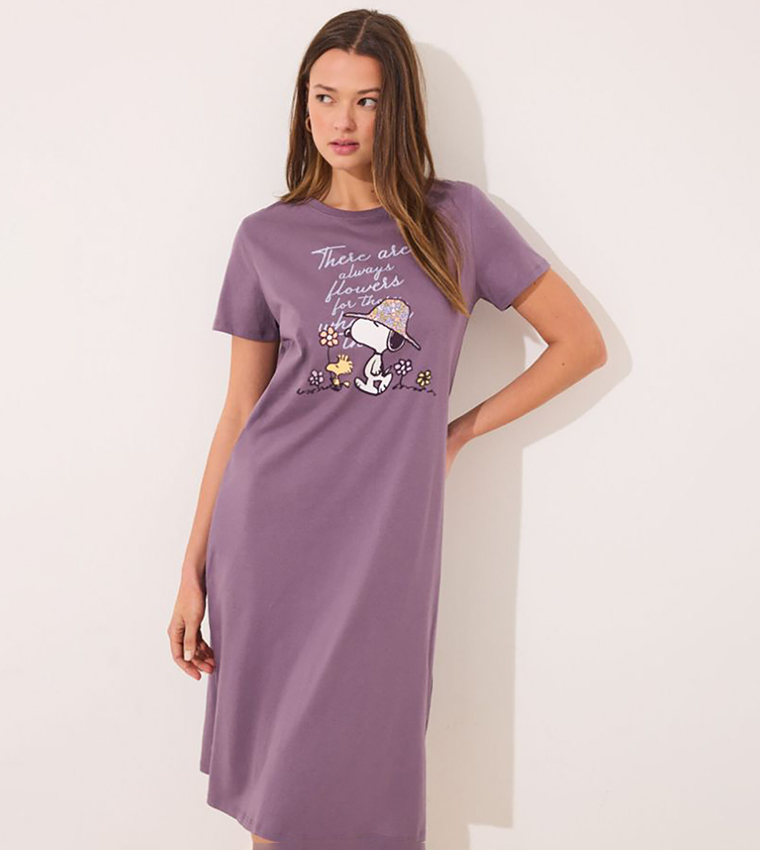 Snoopy Printed Short Sleeves Cotton Nightdress