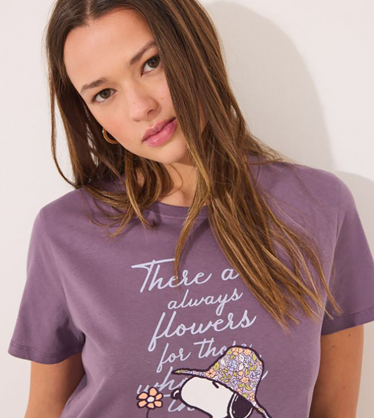 Snoopy Printed Short Sleeves Cotton Nightdress