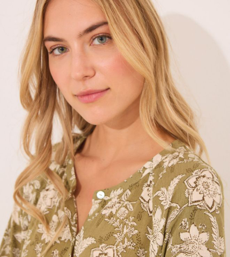 Floral Printed Viscose Shirt Dress