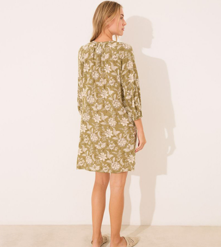 Floral Printed Viscose Shirt Dress