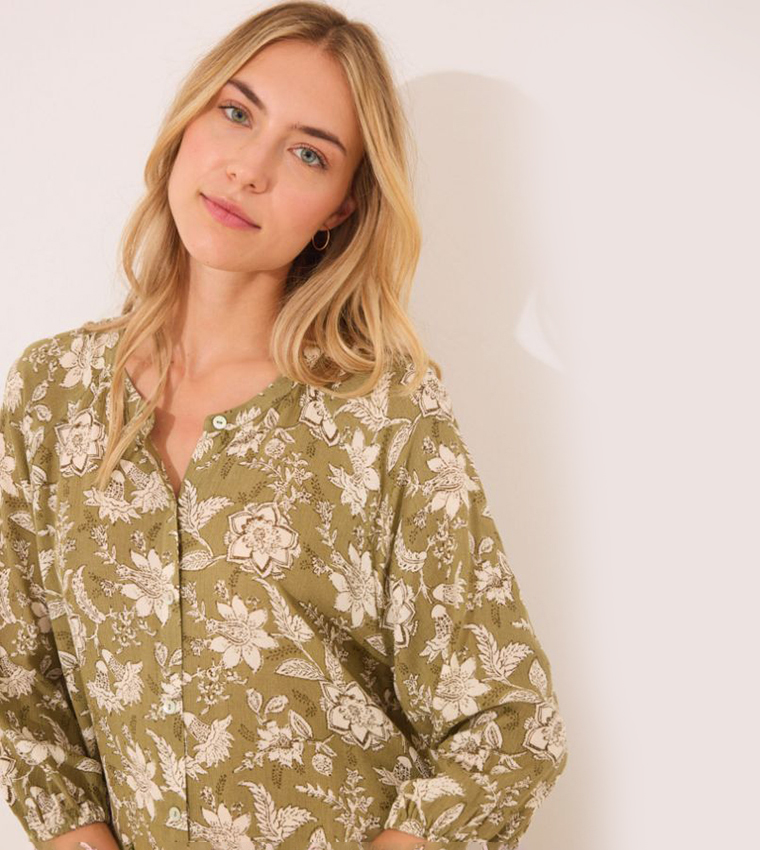 Floral Printed Viscose Shirt Dress