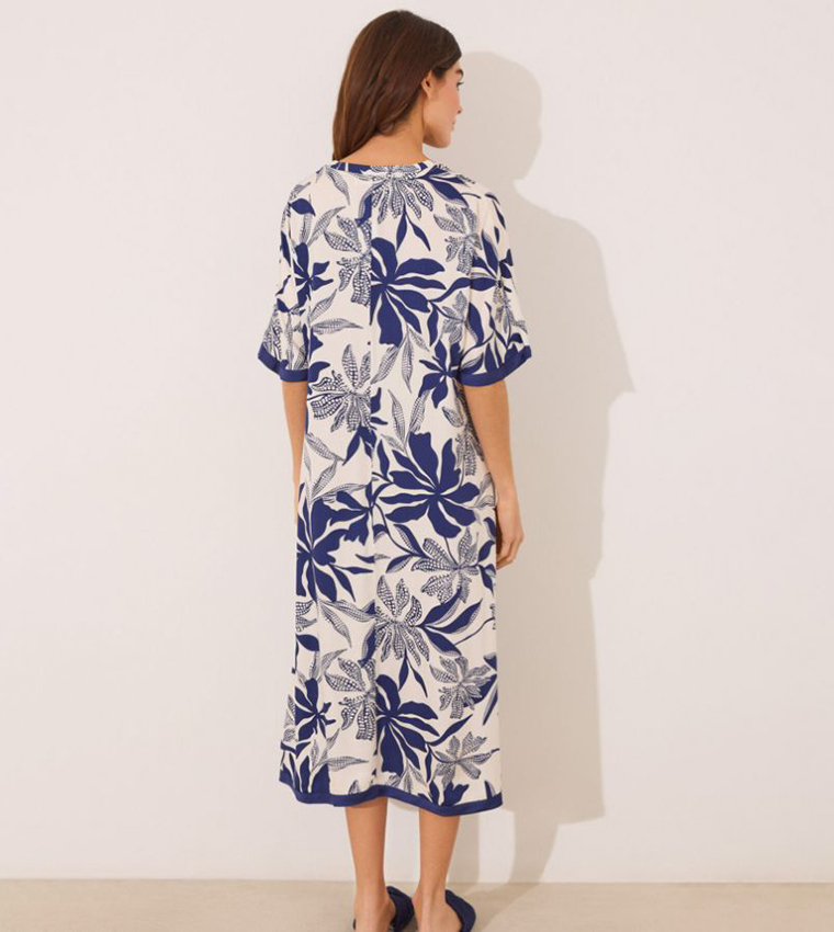 Floral Printed V-Neck Satin Midi Dress
