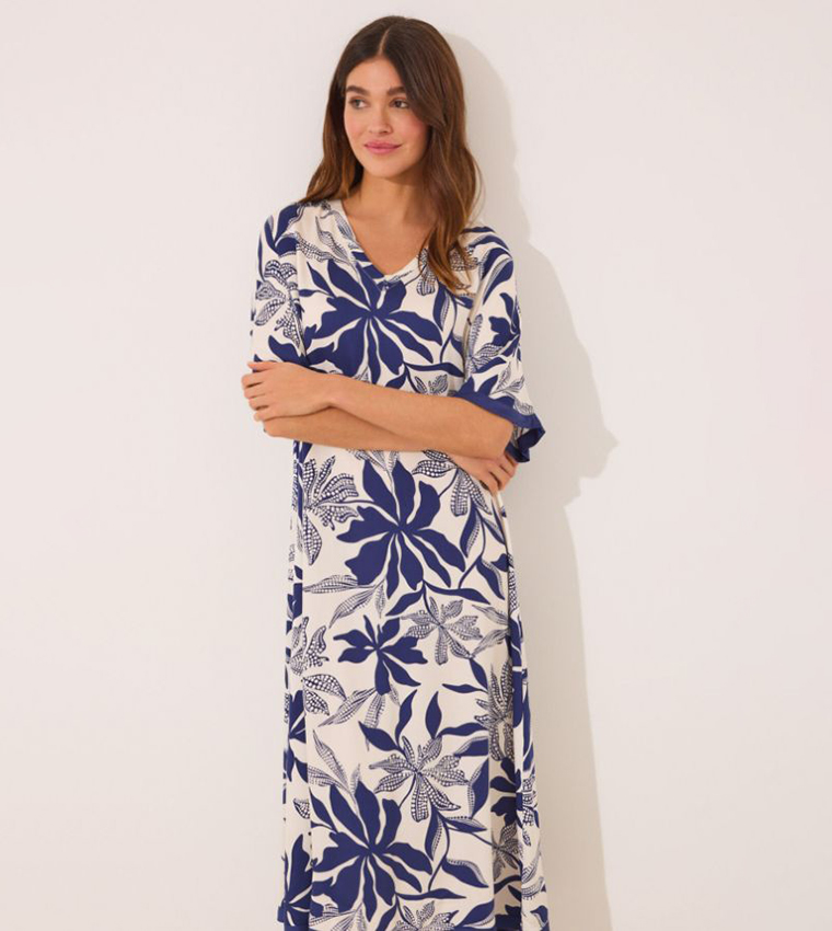 Floral Printed V-Neck Satin Midi Dress