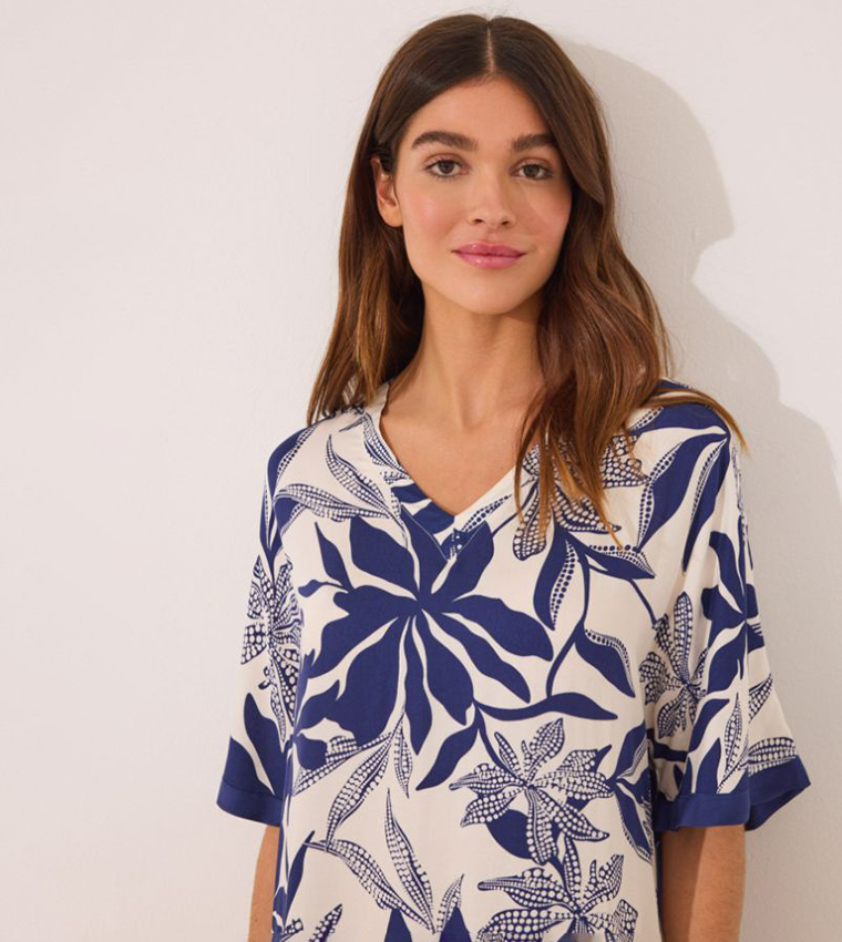 Floral Printed V-Neck Satin Midi Dress