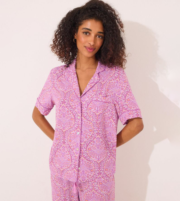Printed Short Sleeves Viscose Pyjama Set