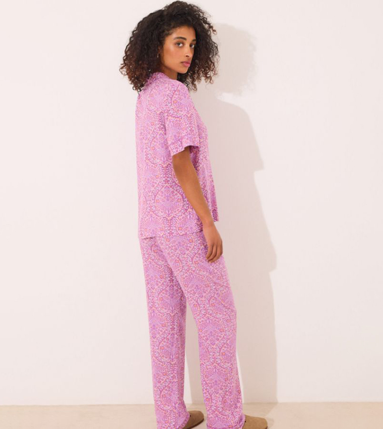 Printed Short Sleeves Viscose Pyjama Set