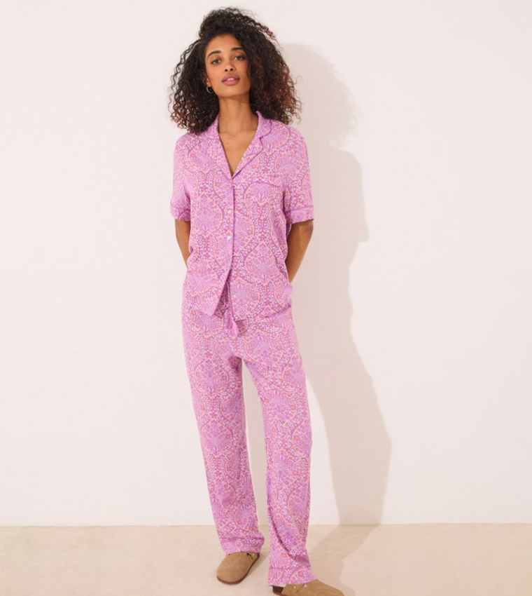 Printed Short Sleeves Viscose Pyjama Set