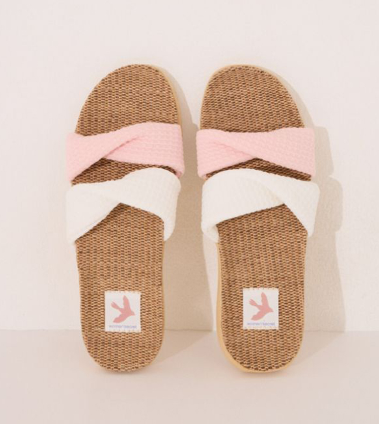 Color Block Raffia Bedroom Slippers