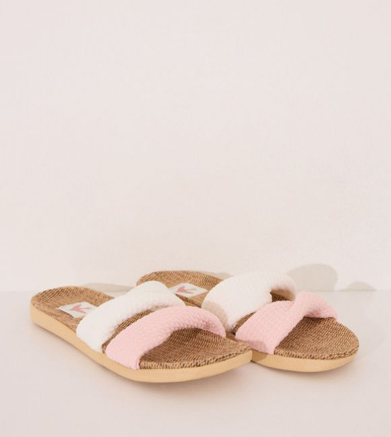 Color Block Raffia Bedroom Slippers