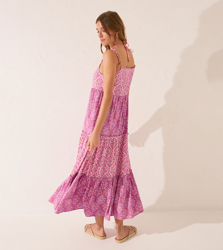 Patterned Strappy Tiered Dress