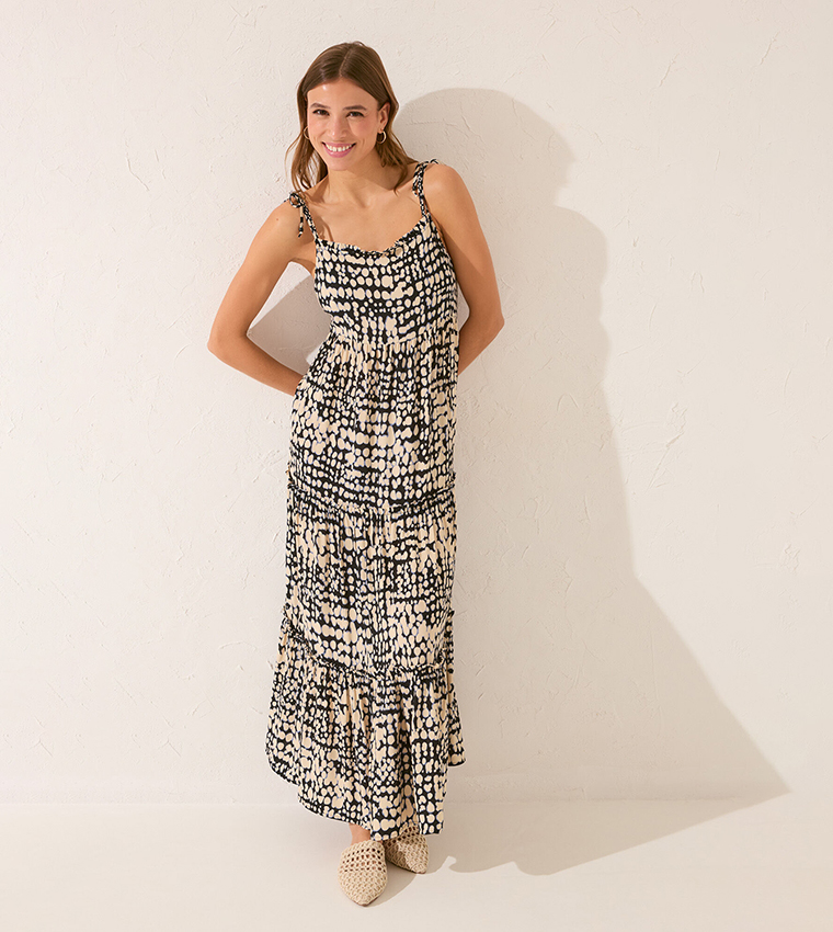 Patterned Strappy Tiered Dress
