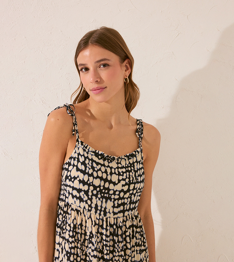 Patterned Strappy Tiered Dress