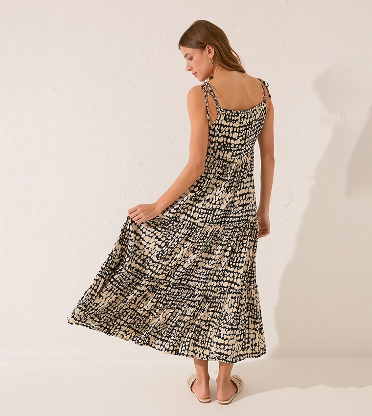 Patterned Strappy Tiered Dress