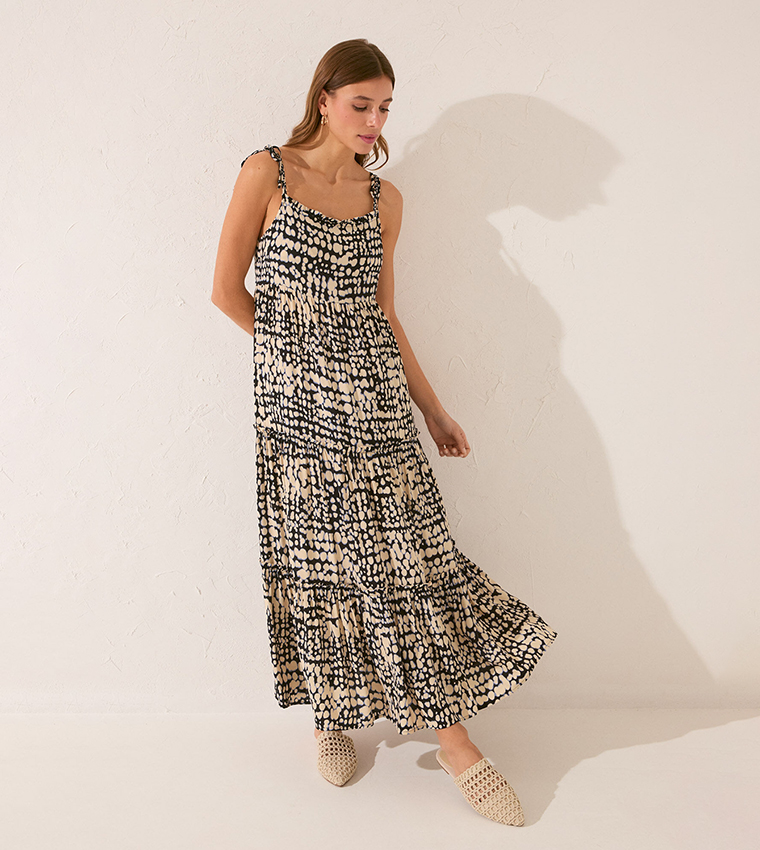 Patterned Strappy Tiered Dress