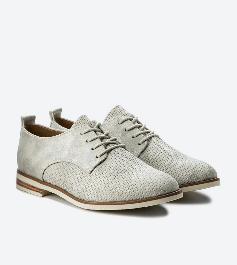 Lace Up Closure Block Heel Oxford Shoes - Silver