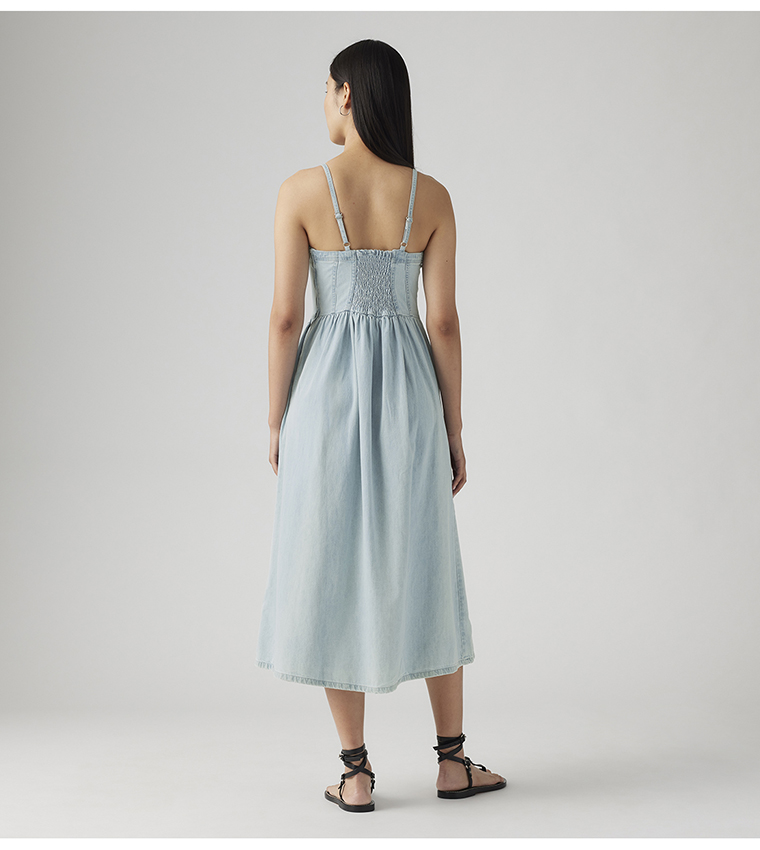 ALESSIE Strappy Denim Midi Dress