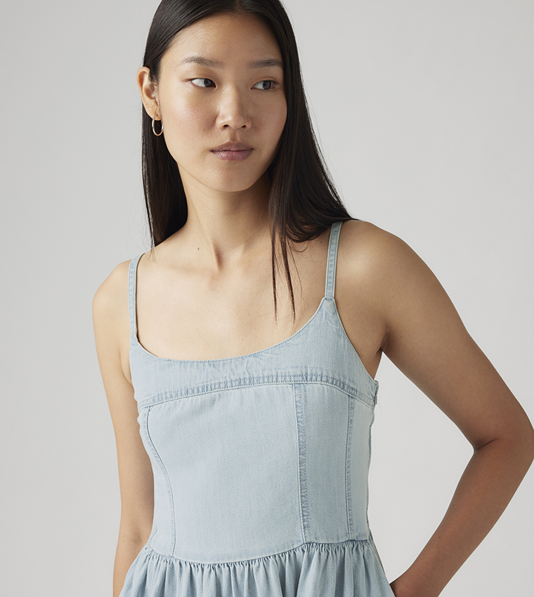 ALESSIE Strappy Denim Midi Dress