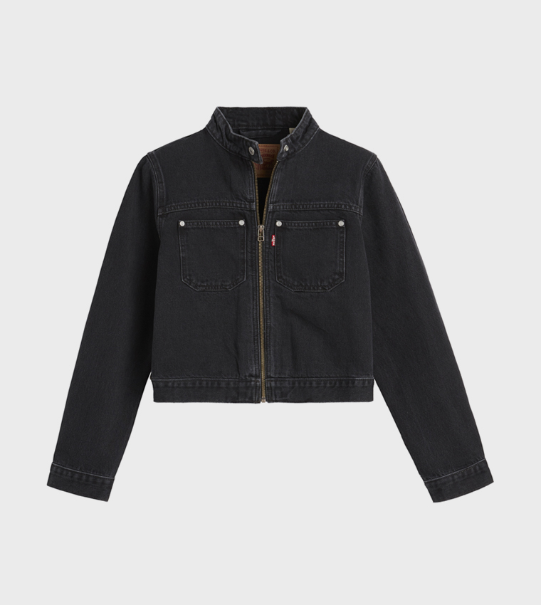 Washed Moto Trucker Denim Jacket