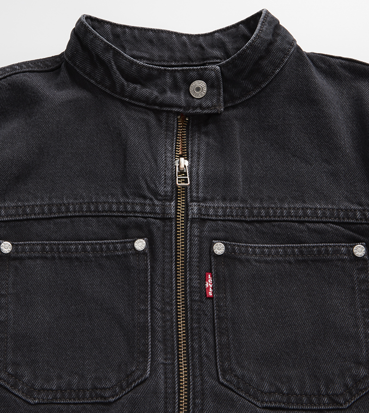 Washed Moto Trucker Denim Jacket