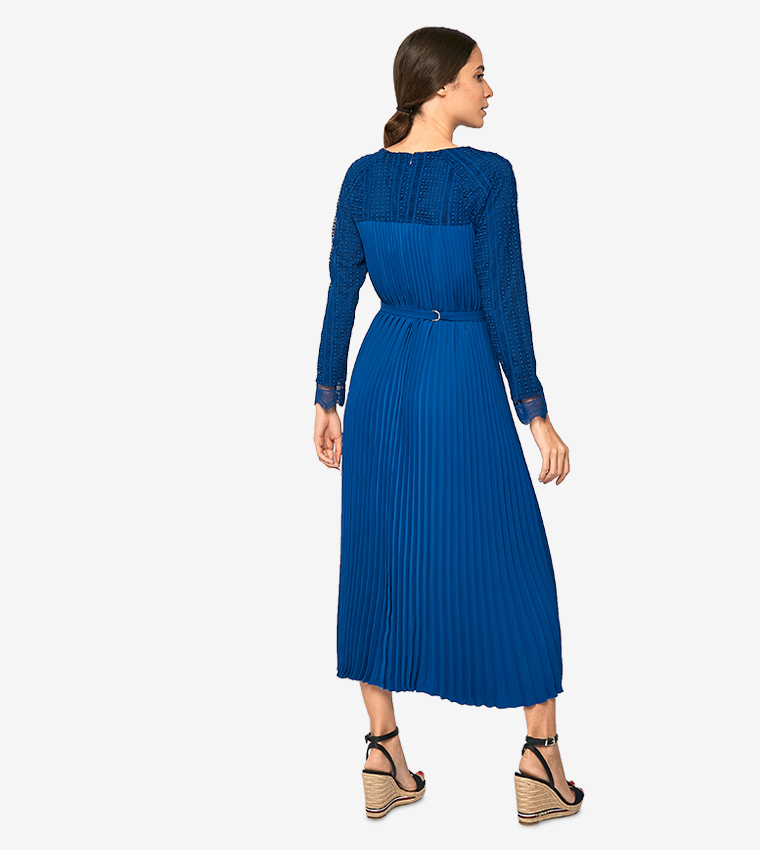 Buy Tommy Hilfiger Scallop Lace Trim Pleated Midi Dress Blue In Blue 6thStreet Bahrain