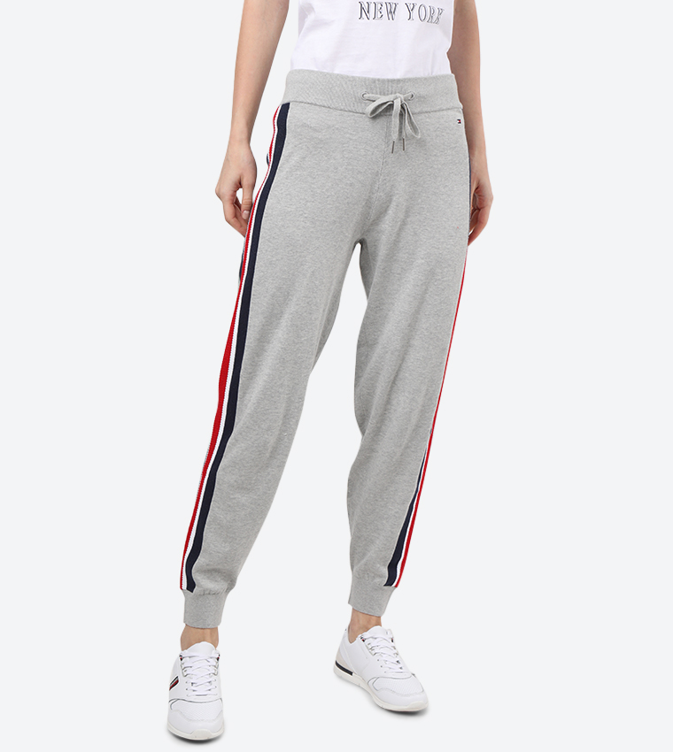 Buy Tommy Hilfiger Elasticated Waistband Side Tape Details Track Pants Grey In Grey 6thStreet Bahrain