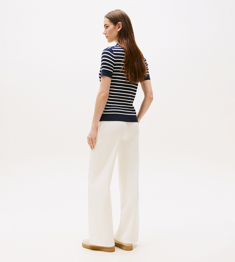 Striped Collared Short Sleeves Sweater