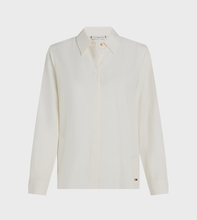 Solid Hidden Placket Viscose Shirt