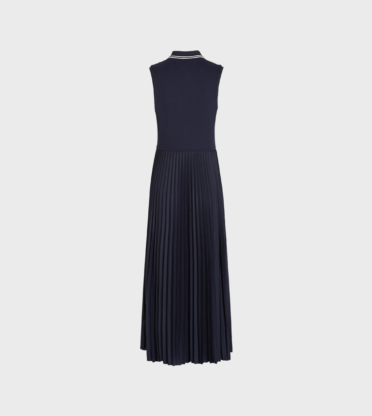 Logo Detail Pleated Midi Polo Dress