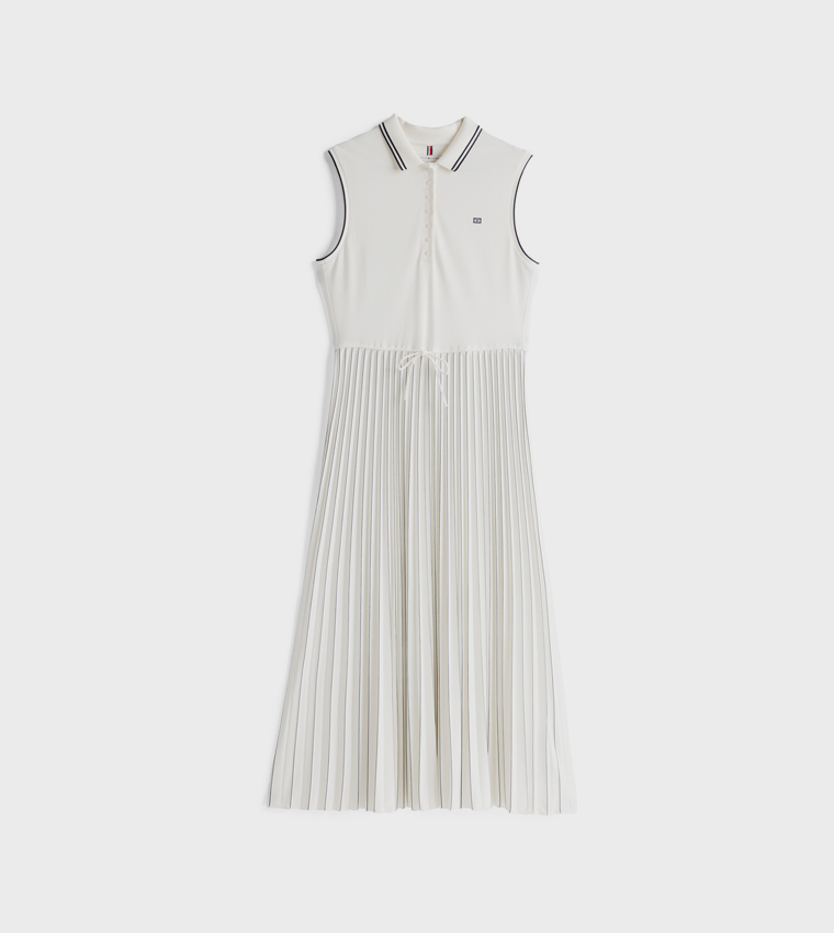 فستان بولو ميدي بكسرات وشعار 