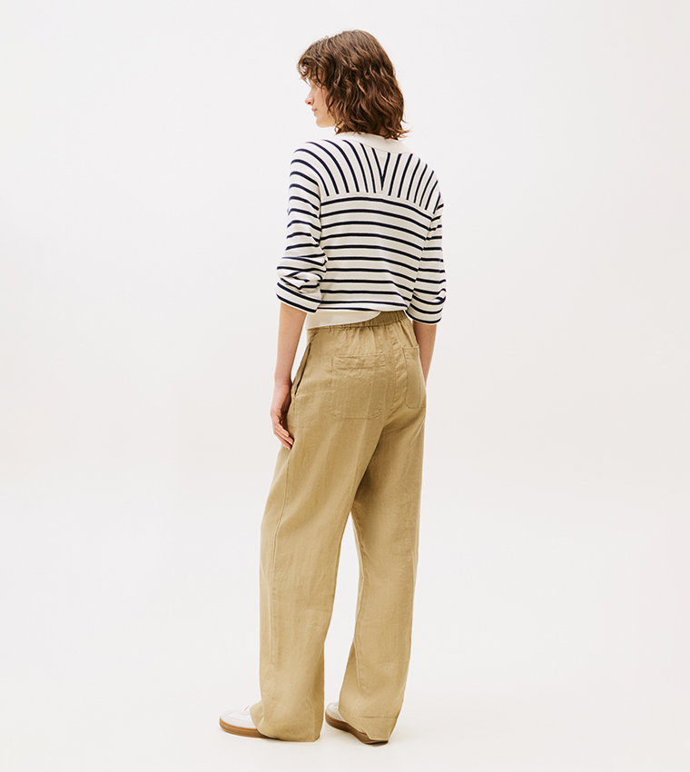 Textured High-Rise Linen Trousers