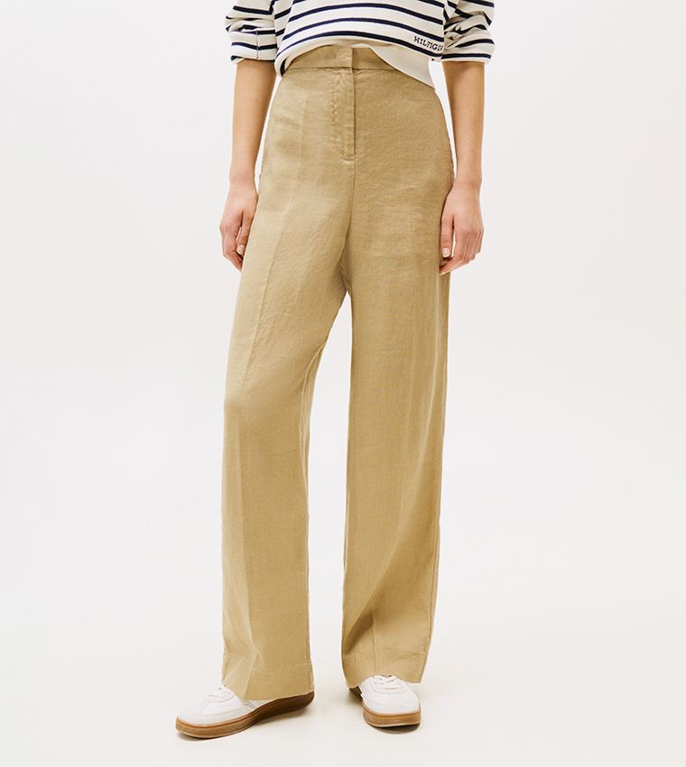 Textured High-Rise Linen Trousers
