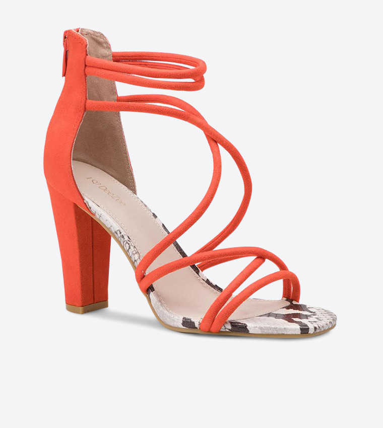 Buy DEEZEE @ CCC Back Zip Closure Square Toe High Heel Sandals Orange  WYL1833 1 In Orange | 6thStreet Oman