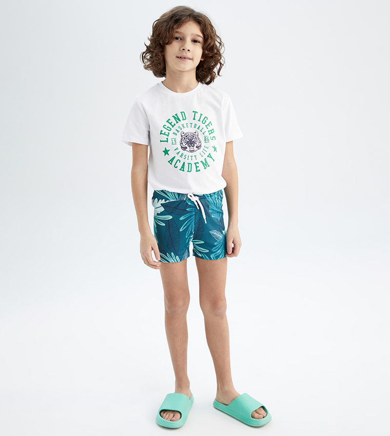Palm Print Mini Swim Shorts