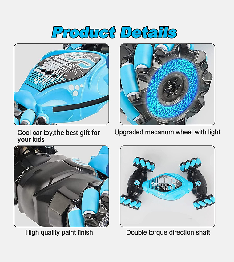 Stunt Car with Off-Road 360° Flips Double Sided Rotating Rc Car with Light & Music Toy Car - Blue 
