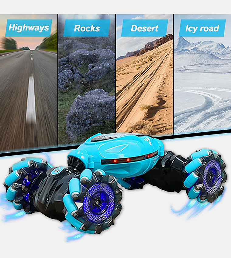 Stunt Car with Off-Road 360° Flips Double Sided Rotating Rc Car with Light & Music Toy Car - Blue 