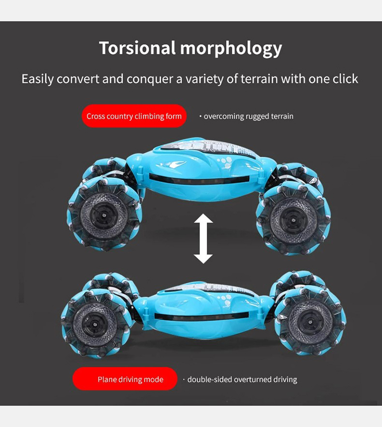 Stunt Car with Off-Road 360° Flips Double Sided Rotating Rc Car with Light & Music Toy Car - Blue 