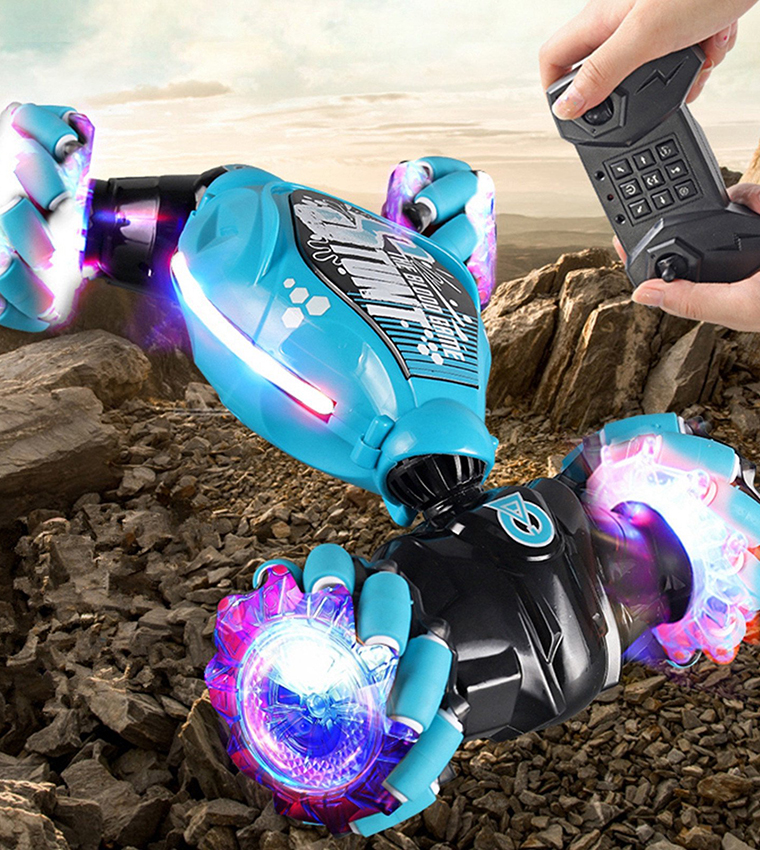 Stunt Car with Off-Road 360° Flips Double Sided Rotating Rc Car with Light & Music Toy Car - Blue 
