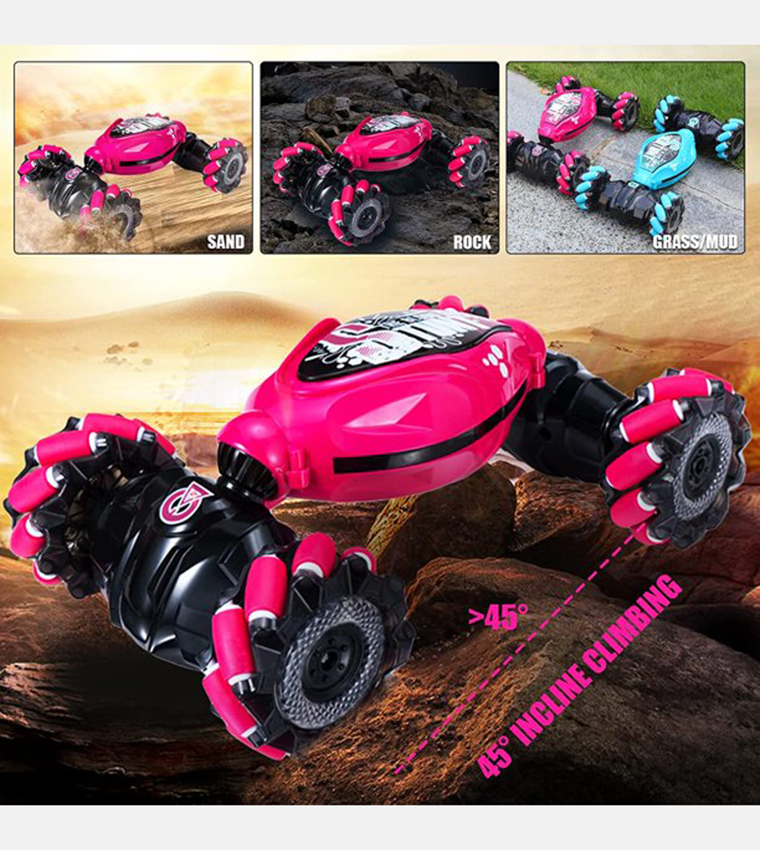 Stunt Car with Off-Road 360° Flips Double Sided Rotating Rc Car with Light & Music Toy Car - Red