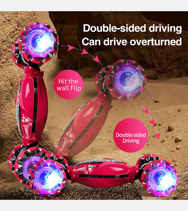 Stunt Car with Off-Road 360° Flips Double Sided Rotating Rc Car with Light & Music Toy Car - Red