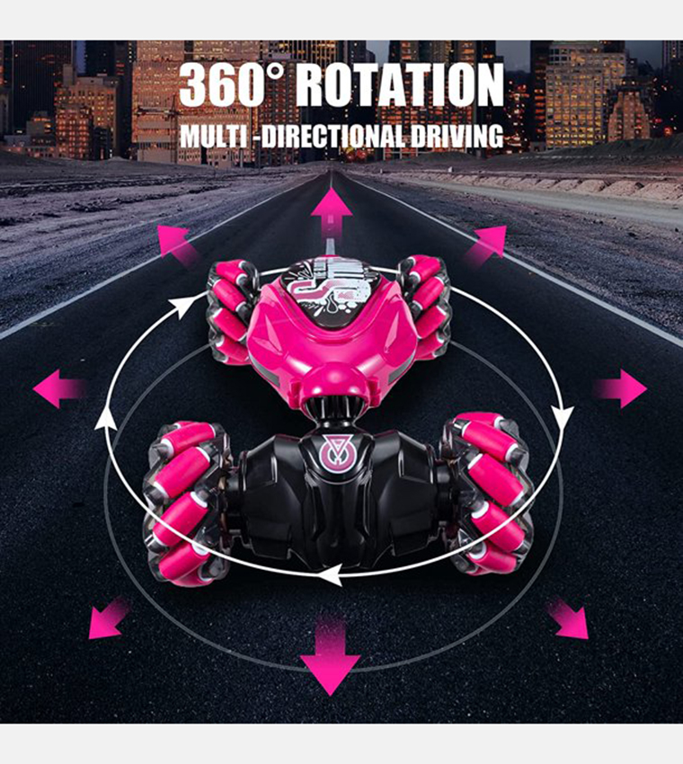 Stunt Car with Off-Road 360° Flips Double Sided Rotating Rc Car with Light & Music Toy Car - Red