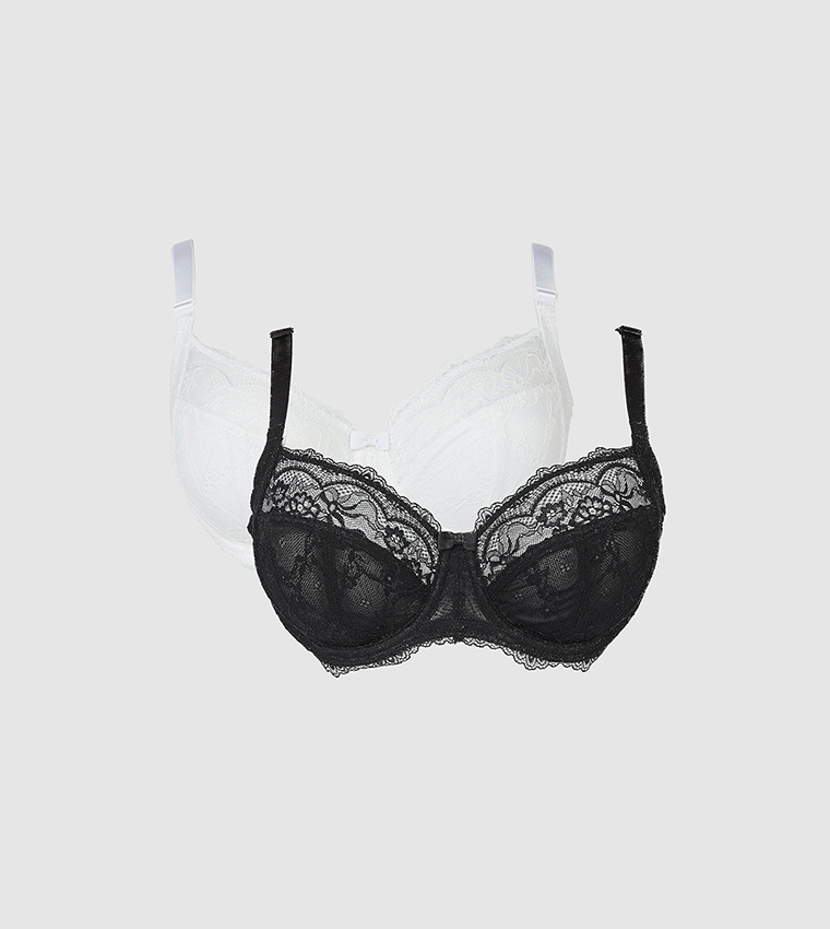 2 Pack DD+ Textured Lace Non Padded Bras