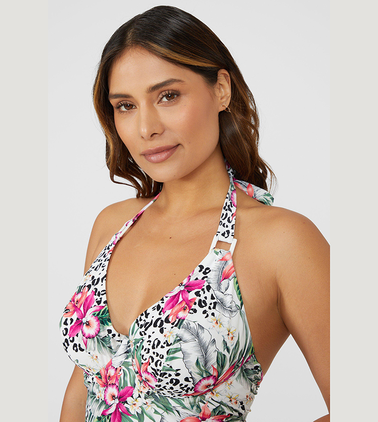 Buy Gorgeous Jungle Print Non Padded Plunge Tankini Top In