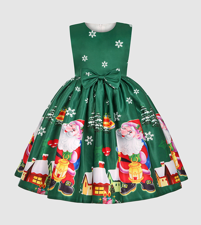 Buy Ddaniela Christmas Santa Theme Fit And Flare Gown In Green | 6thStreet  UAE