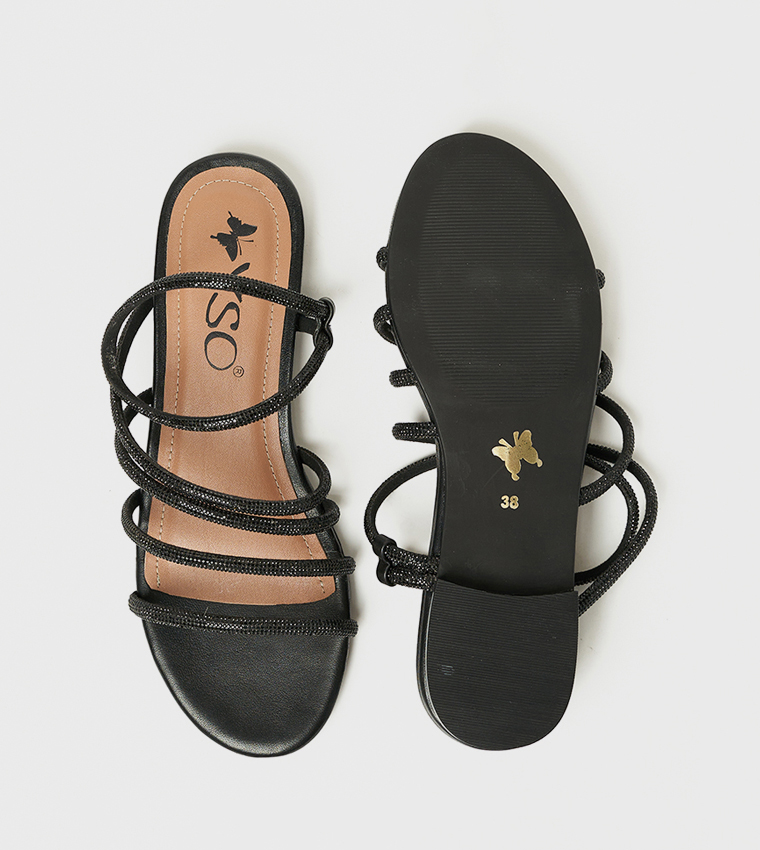 AIDEN Embellished Open Toe Flat Sandals