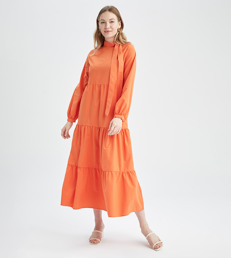 Buy DeFacto Solid Tiered Maxi Dress In Orange 6thStreet UAE