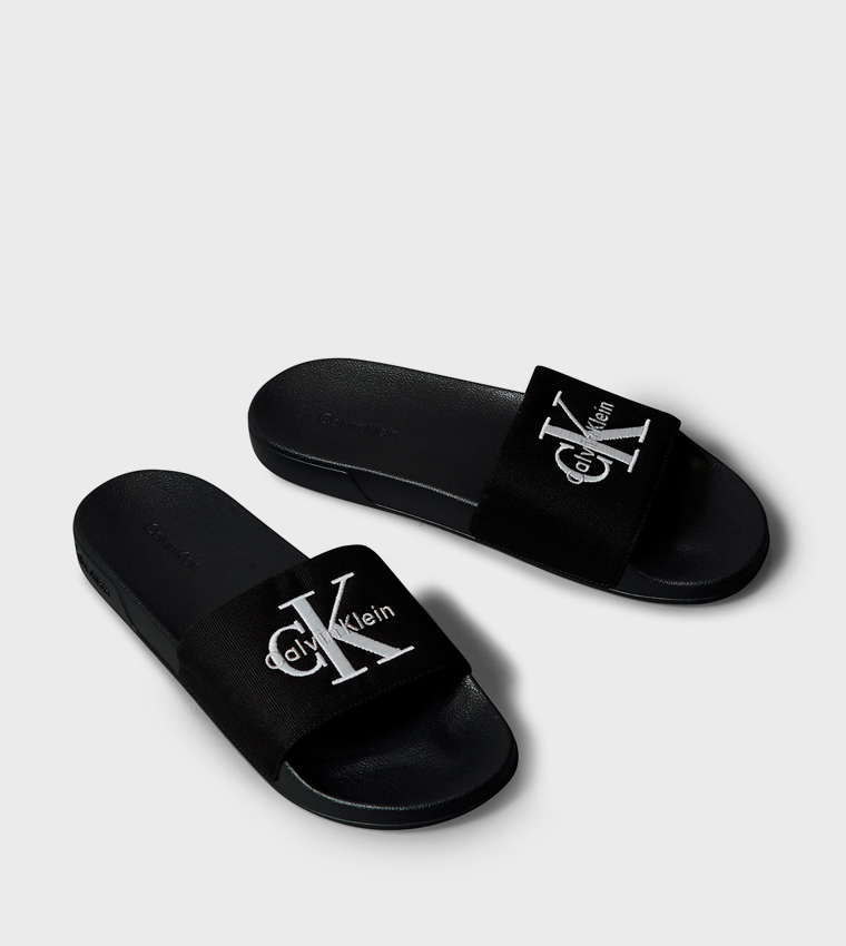 Logo Embroidered Open Toe Slides
