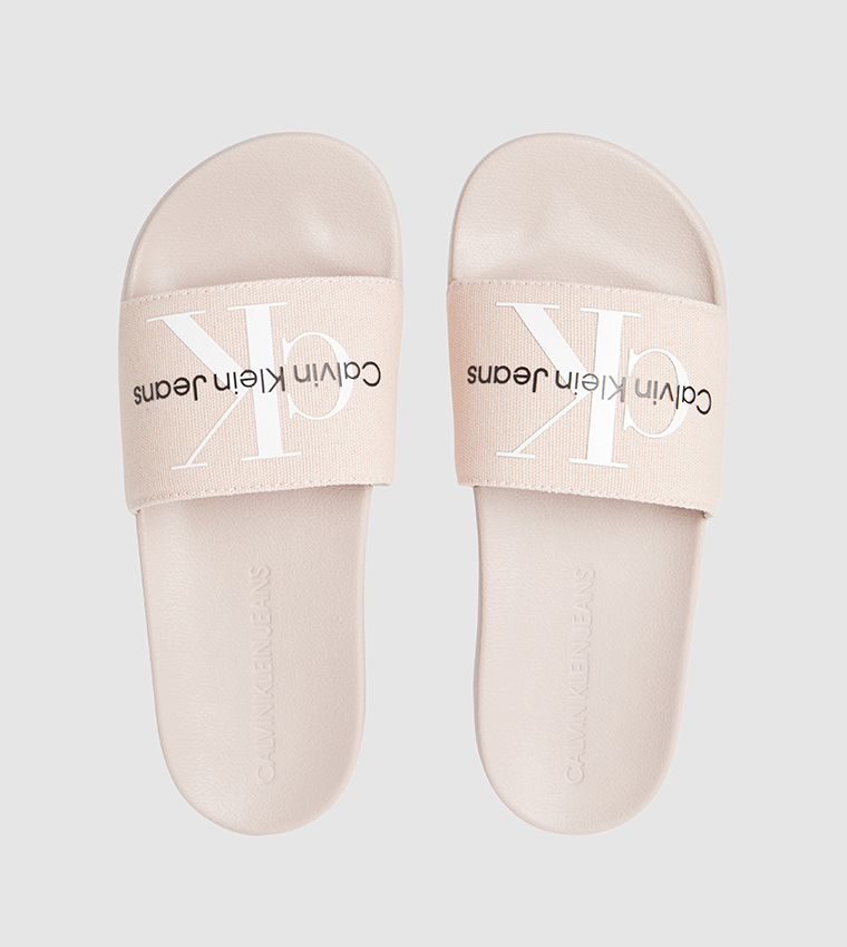 Buy Calvin Klein Monogram Logo Open Toe Slides In Pink 6thStreet